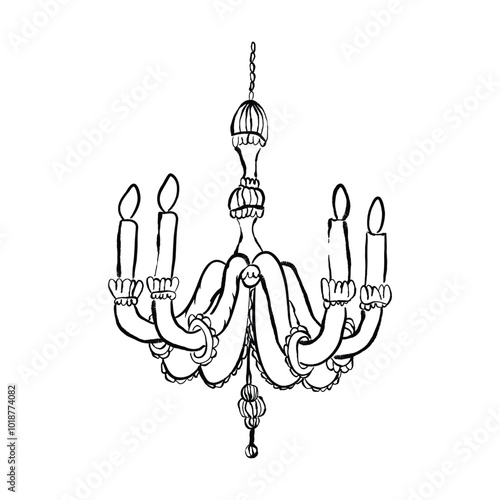 Handmade chandelier drawing. Vector hand drawn doodle decorative illustration. Isolated on white background.