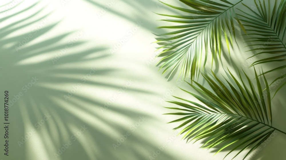 Palm Leaf Shadows on a Green Wall Palm Leaf Shadows on a Green Wall