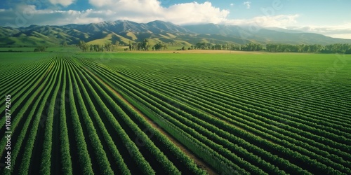 Wallpaper Mural A large field of green crops with a mountain in the background. The field is full of rows of crops and the sky is clear Torontodigital.ca