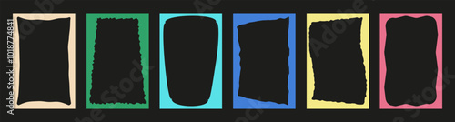 set of colorful squiggle story frames, featuring zigzag wavy edges, retro scallop frames, and psychedelic rectangles.