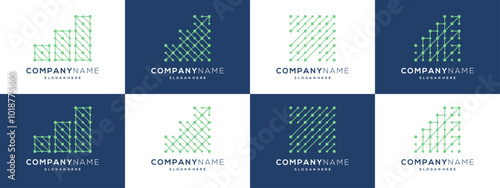Collection of Abstract Diagram Chart with lines dot connection logo design ideas. Unique vector illustration based icon template.