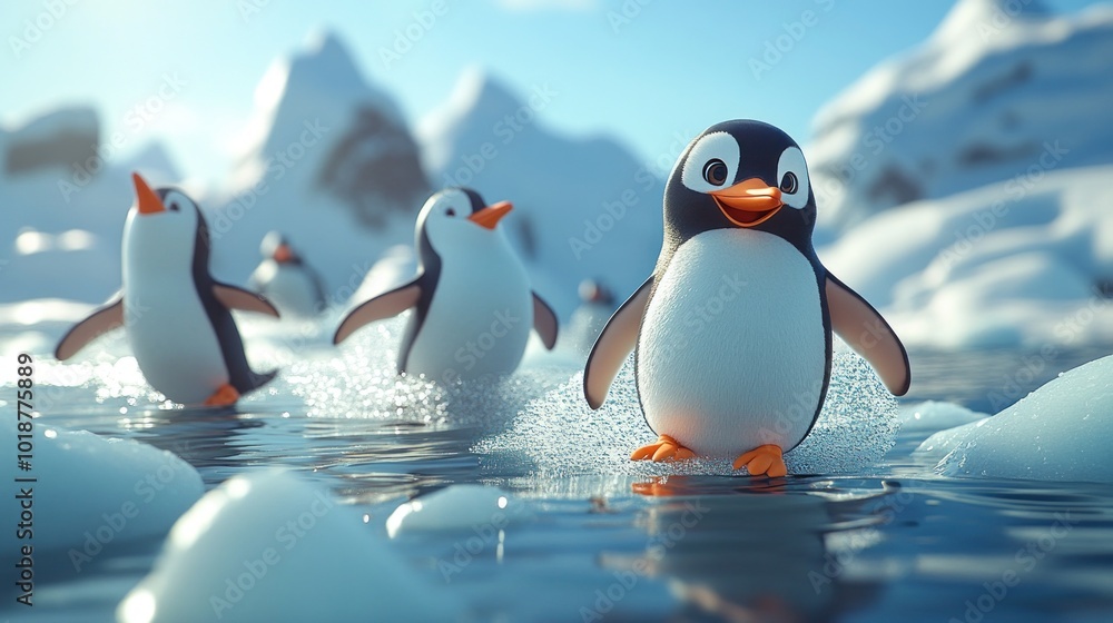 Obraz premium Happy Penguins Walking on Ice