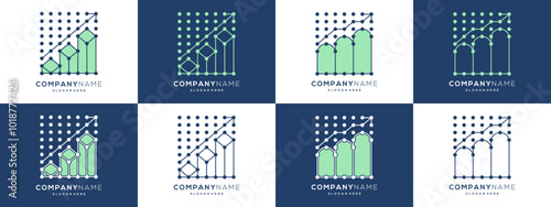 Collection of Abstract Diagram Chart with lines dot connection logo design ideas. Unique vector illustration based icon template.