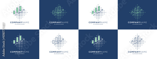 Collection of Abstract Diagram Chart with lines dot connection logo design ideas. Unique vector illustration based icon template.