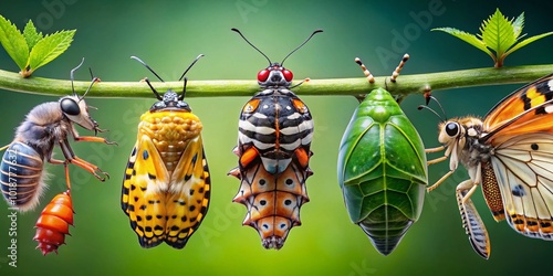 Fascinating Insects Undergoing Complete Metamorphosis in Various Stages of Development and Growth photo