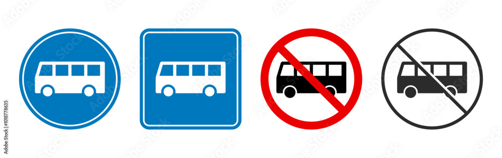 Road signs with bus icons. Set of traffic symbols. Vector illustration Road signs with bus icons. Set of traffic symbols. Vector illustration