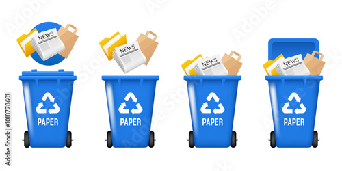 Recycling Bins for paper.  Vector illustration isolated on white background.