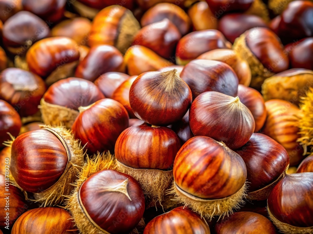 Fresh and Delicious Light Brown Chestnuts Piled Together Ready for Autumn Recipes and Snacking Fresh and Delicious Light Brown Chestnuts Piled Together Ready for Autumn Recipes and Snacking
