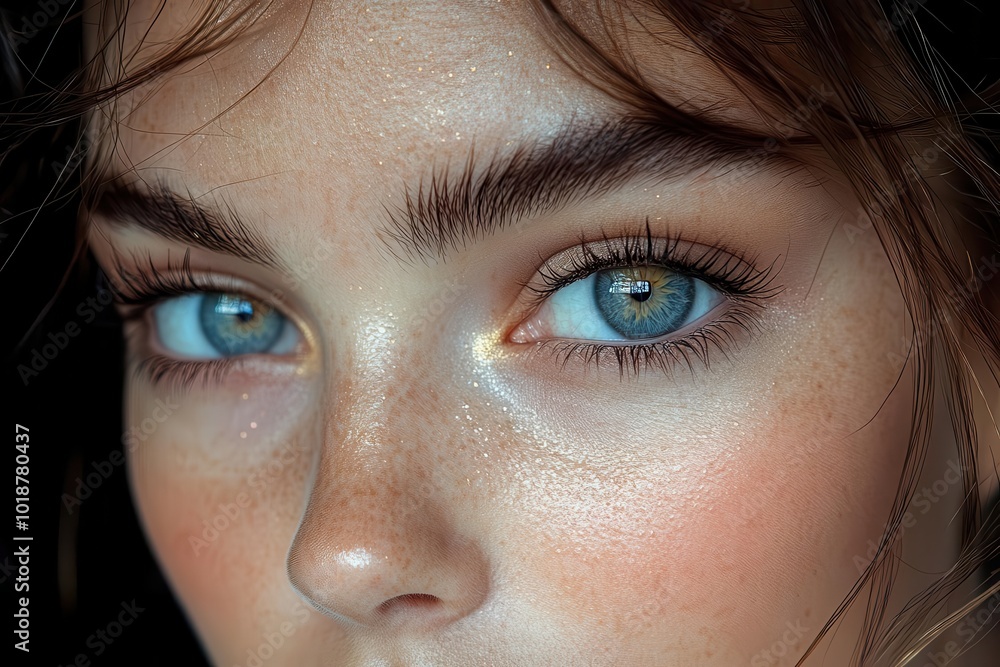 Fototapeta premium mesmerizing closeup of a womans eye capturing intricate iris details and long lashes soft natural makeup enhances her gaze creating a captivating and intimate portrait