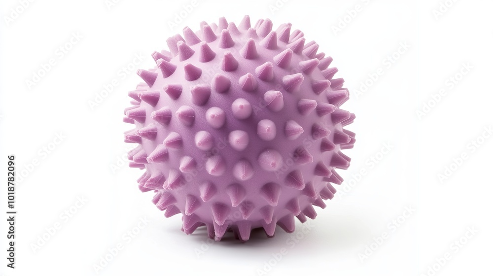 Spiky mauve massage ball used for fitness, isolated on white. Associated with sports equipment. Spiky mauve massage ball used for fitness, isolated on white. Associated with sports equipment.