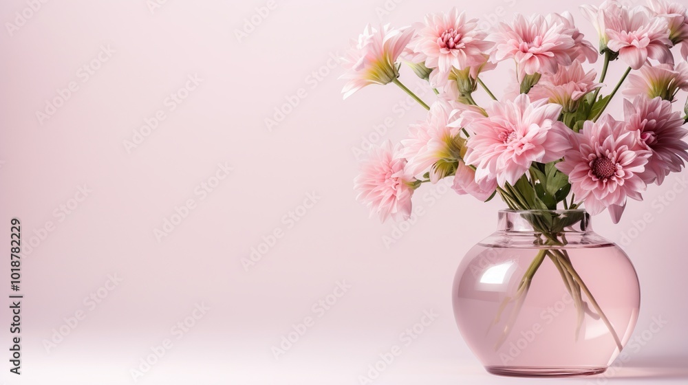 Pink Flowers in Vase on Pink Background Pink Flowers in Vase on Pink Background