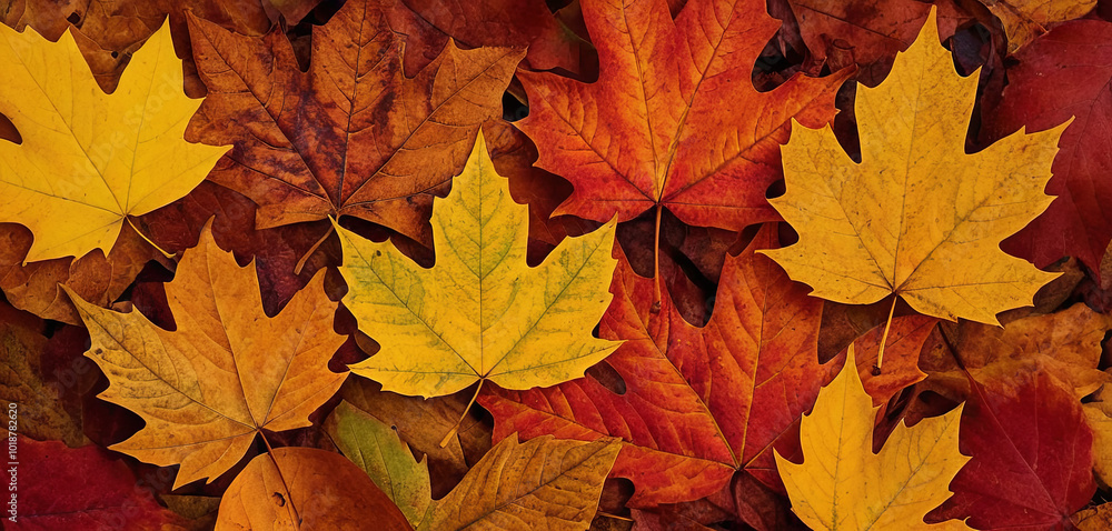 Vibrant yellow, orange, and red leaves cover the ground, creating a beautiful tapestry under the gentle sunlight of an October afternoon Vibrant yellow, orange, and red leaves cover the ground, creating a beautiful tapestry under the gentle sunlight of an October afternoon