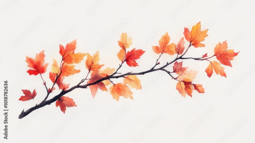 Watercolor Painting of a Branch with Autumn Leaves Watercolor Painting of a Branch with Autumn Leaves