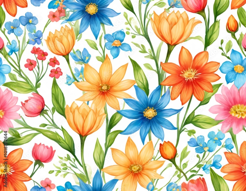 custom made wallpaper toronto digitalColorful floral pattern with assorted flowers on a pale background suitable for fabric or wallpaper