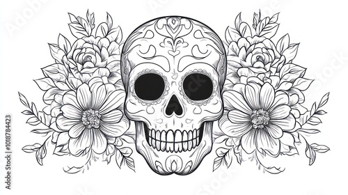 Sugar Skull with Flowers