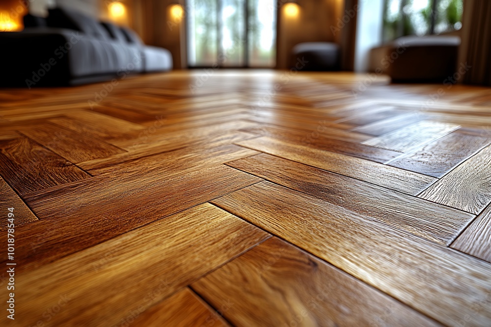 Close-up of a beautiful parquet floor in a modern living room Close-up of a beautiful parquet floor in a modern living room