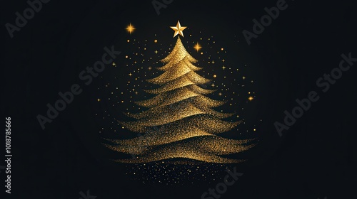 Gold shiny Christmas tree with black background