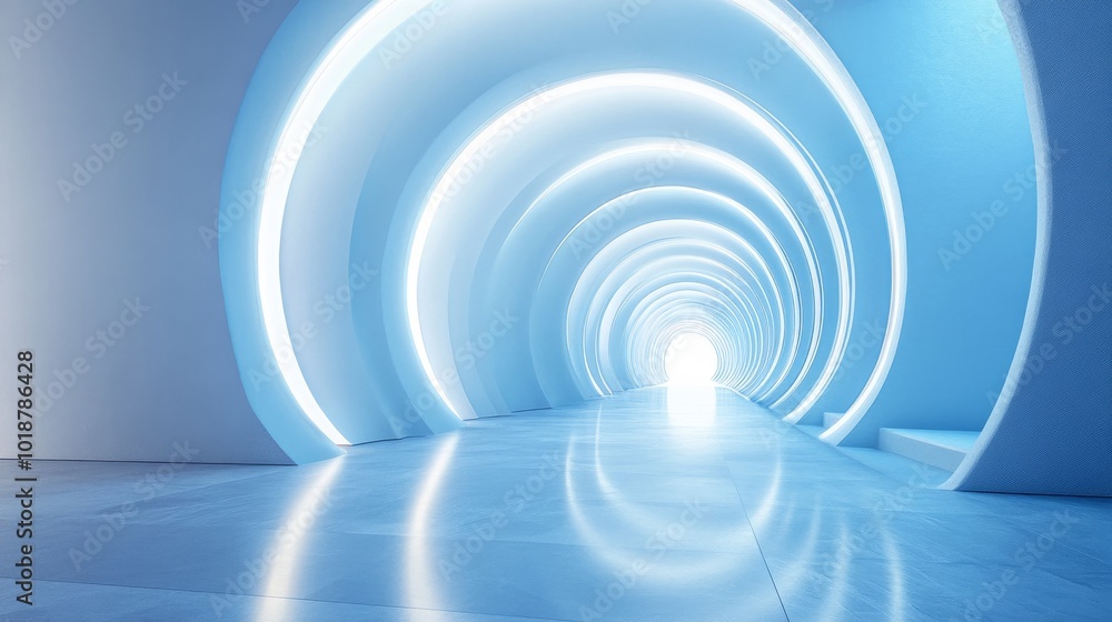Futuristic Blue Tunnel with Bright Light at the End Futuristic Blue Tunnel with Bright Light at the End