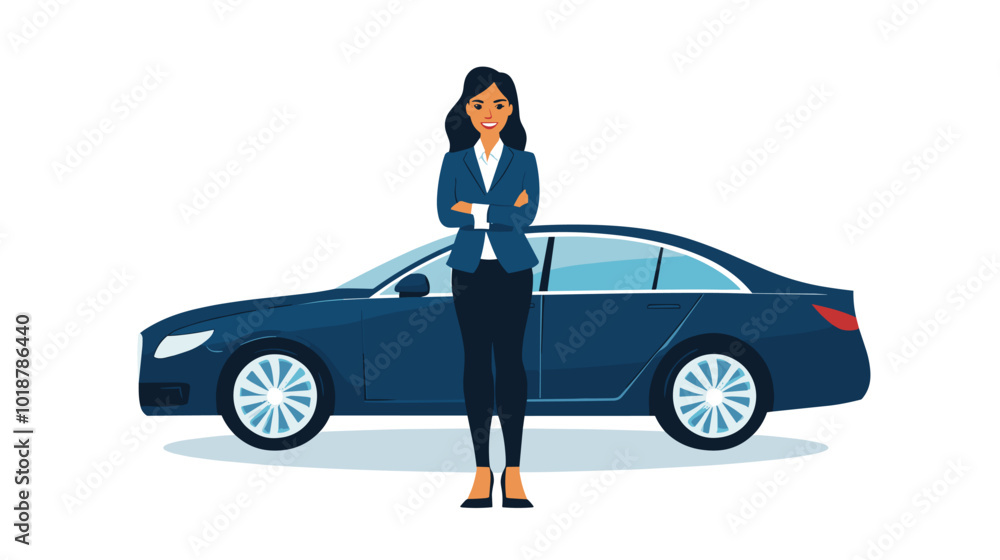 vector girl standing near car .Generative AI vector girl standing near car .Generative AI
