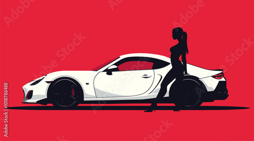 vector girl standing near car .Generative AI
