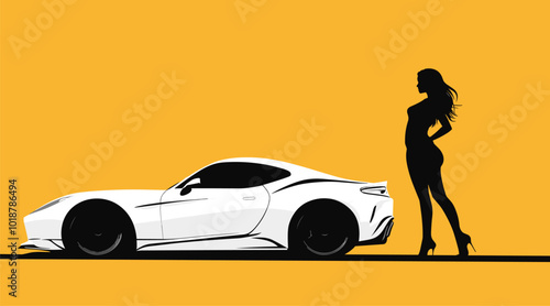vector girl standing near car .Generative AI
