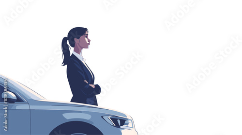 vector girl standing near car .Generative AI