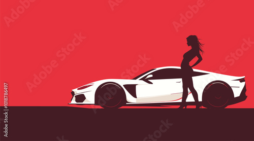 vector girl standing near car .Generative AI