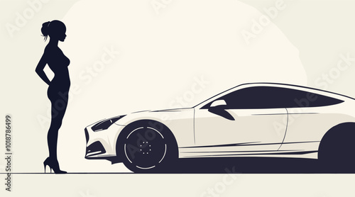 vector girl standing near car .Generative AI