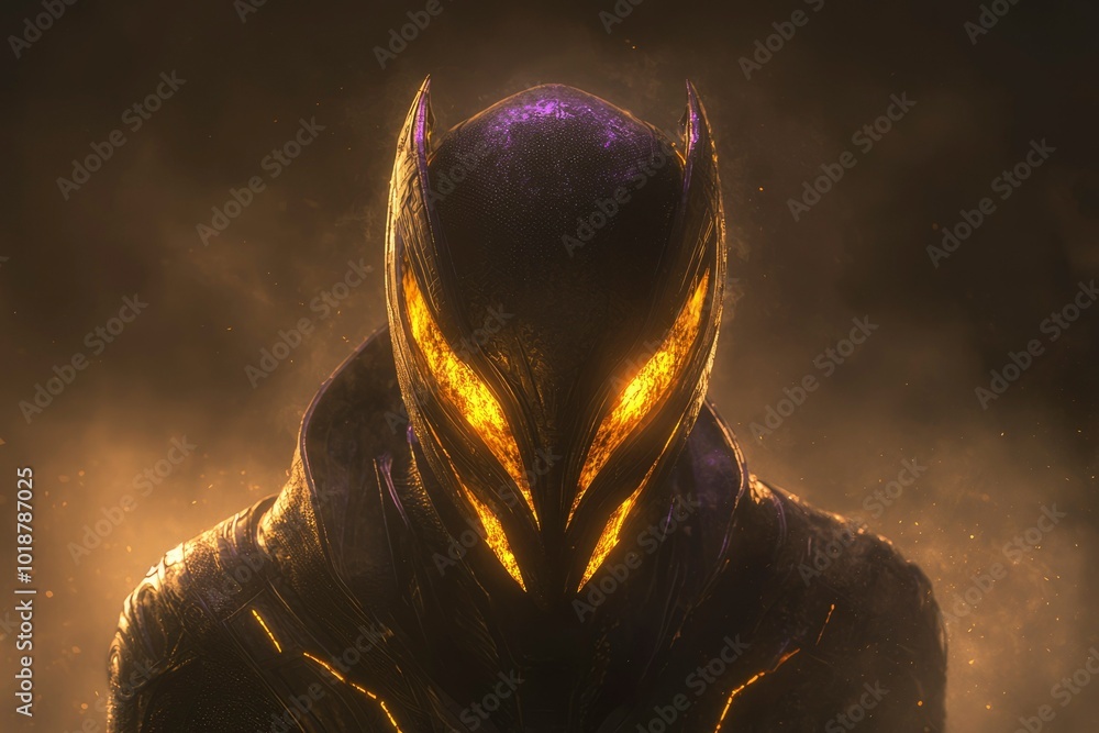 Fototapeta premium A Mysterious Figure in a Glowing Helmet with Intricate Details