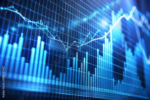 Financial chart in blue palette highlighting growth and progress in the stock market