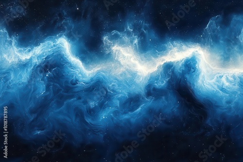 mesmerizing swirls of blue and white creating ethereal cosmic patterns resembling marbled paper or satellite view of storm systems fluid and organic abstract composition