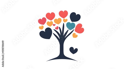 Vector logo of a tree made from speech bubbles, hearts