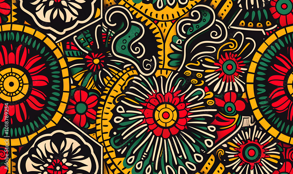 african tribal seamless geometric pattern with colorful shapes and intricate mandala designs african tribal seamless geometric pattern with colorful shapes and intricate mandala designs