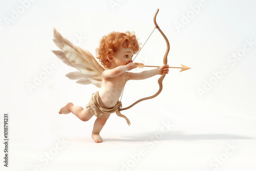 cute curly baby cupid shoots an arrow from his bow, valentines day