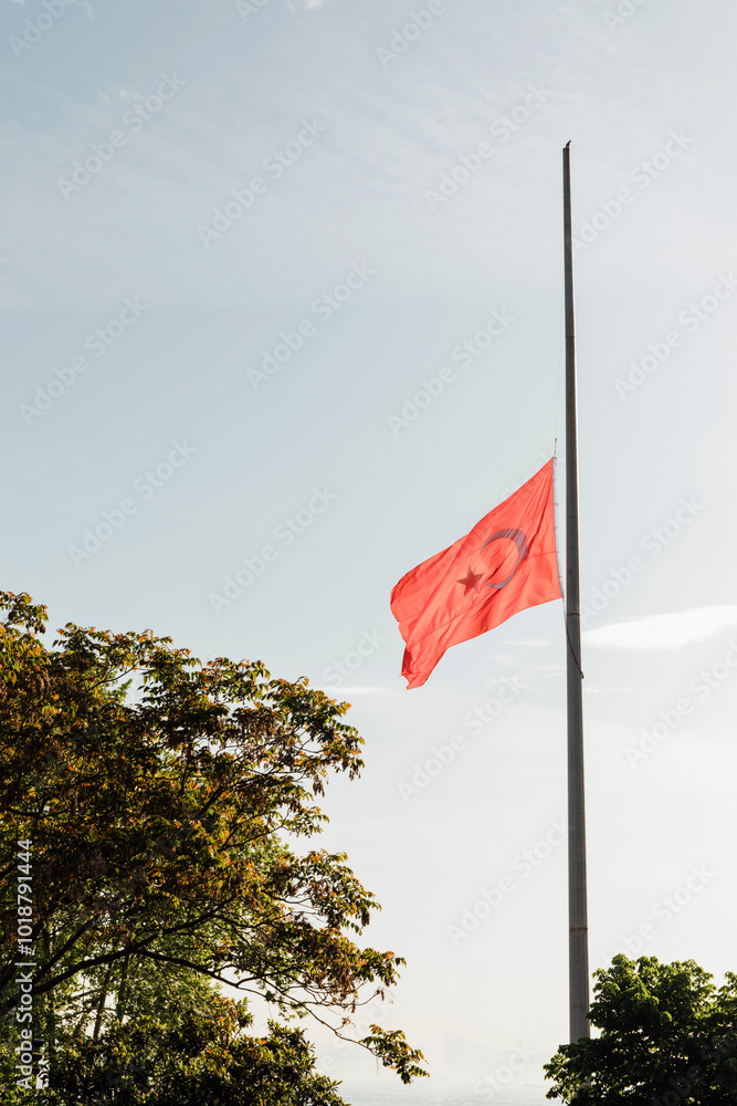 Turkish flag at half mast