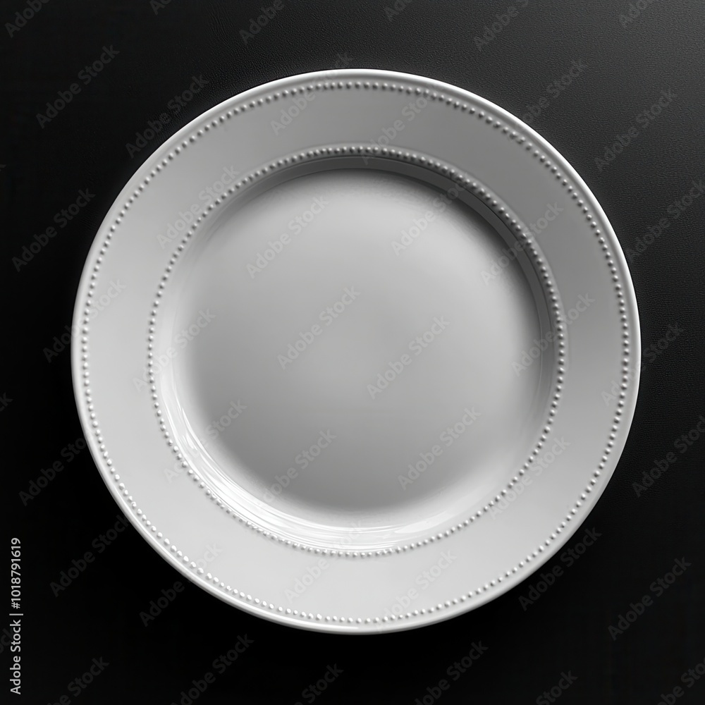 A simple white plate on a dark background, showcasing its classic design and smooth surface for culinary presentation A simple white plate on a dark background, showcasing its classic design and smooth surface for culinary presentation