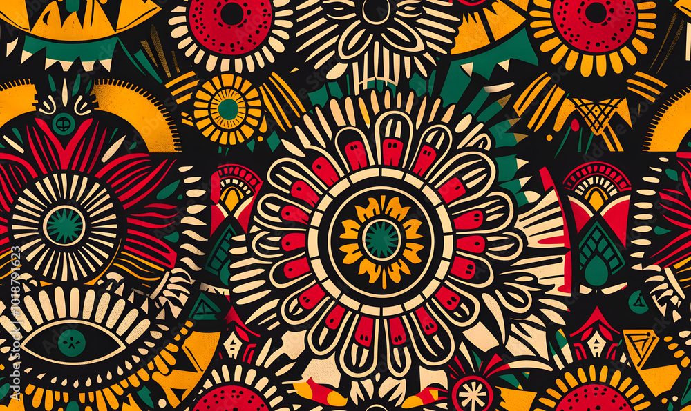 african tribal seamless geometric pattern with colorful shapes and intricate mandala designs african tribal seamless geometric pattern with colorful shapes and intricate mandala designs