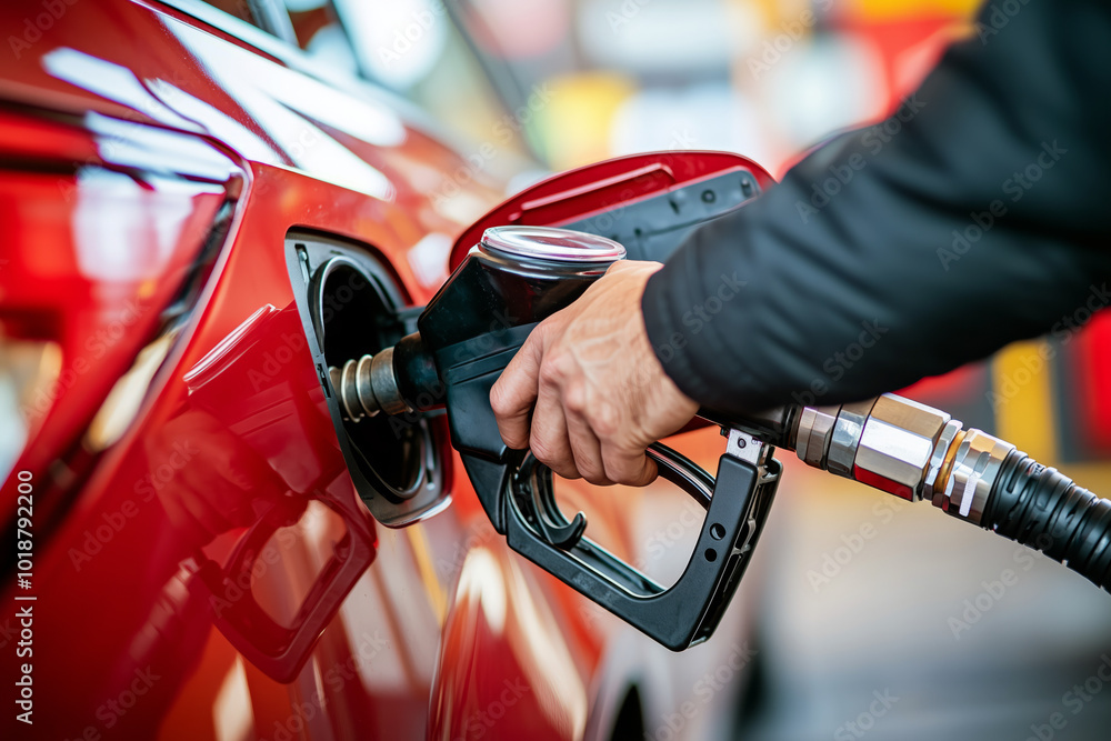 The refueling is correct. A man refuels a car at a gas station, a close-up shot showing the process of filling the car's tank The refueling is correct. A man refuels a car at a gas station, a close-up shot showing the process of filling the car's tank