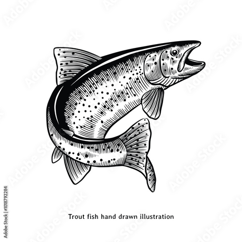 Trout fish illustration. Trout fish hand drawn illustration in vintage engraving style. Trout fish sketch