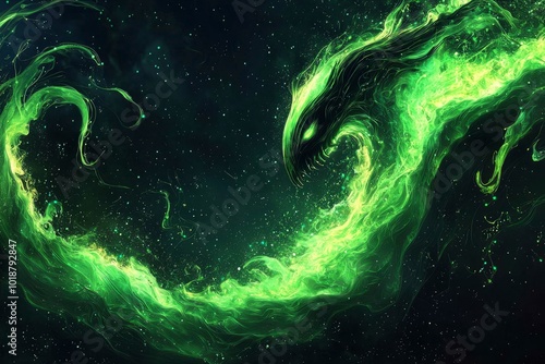 Abstract Green Fire Dragon in a Starry Night Sky photo