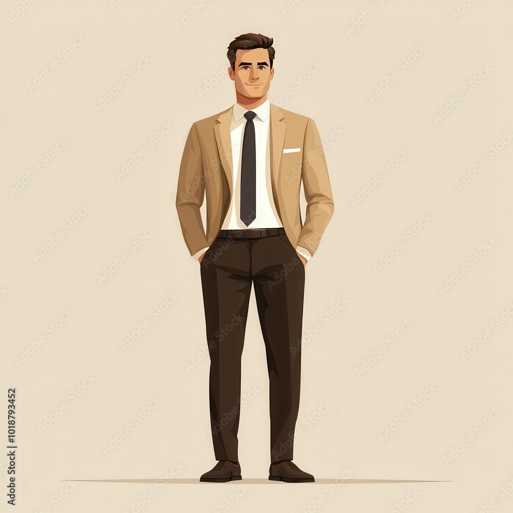 A young man in a beige suit with a tie stands confidently against a neutral background, showcasing modern fashion style A young man in a beige suit with a tie stands confidently against a neutral background, showcasing modern fashion style