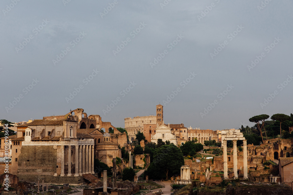Ruins in Rome at sunset