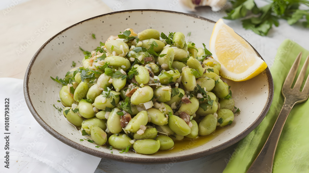 A plate of Ful Nabit, lightly cooked sprouted fava beans tossed in olive oil, garlic, and lemon. Served in a rustic bowl, sprinkled with chopped parsley and a lemon wedge on the side.
A plate of Ful Nabit, lightly cooked sprouted fava beans tossed in olive oil, garlic, and lemon. Served in a rustic bowl, sprinkled with chopped parsley and a lemon wedge on the side.