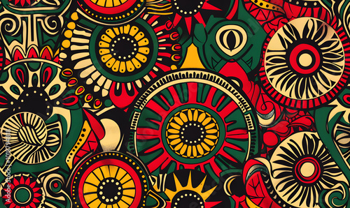 african tribal seamless geometric pattern with colorful shapes and intricate mandala designs