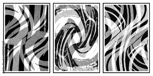 Set of 3 Abstract illustration in vintage style. For use in graphics, for wall decor. 
