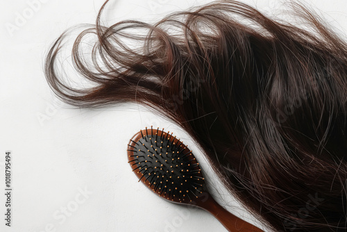 hair brush and curls nearby, hair loss
