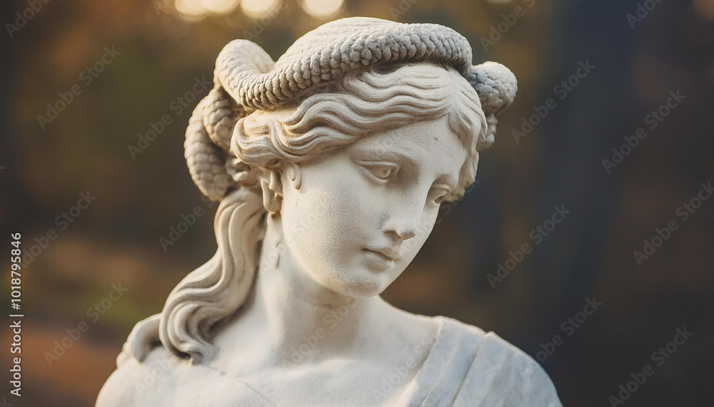 Mystical stone statue with snakes in hair. Mystical stone statue with snakes in hair.