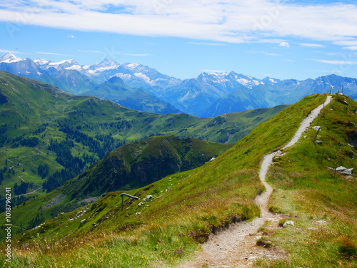 View on mountains near Saalbach Hinterglemm ski resort on a summer day