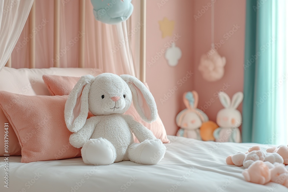 Modern child room with soft rabbit toy Modern child room with soft rabbit toy