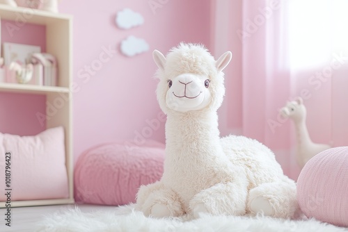 Modern child room with big soft lama toy